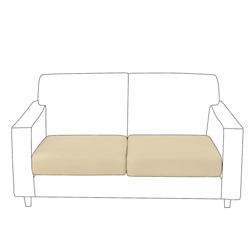 Image of HOKIPO 100% Waterproof Stretchable Elastic 140gsm Sofa Cushion Seat Cover, 2-Piece Seat Cushion Cover, Beige (AR-5352-BGE*2)