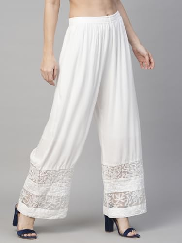 Image of Ada Hand Embroidered Lucknowi Chikankari Rayon Palazzo for Women A711177