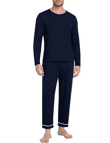 JINSHI Men's Pajamas Sets Long Sleeve Shirts and Pants Pajama Set Soft Mens Pjs Lounge Set with Pockets