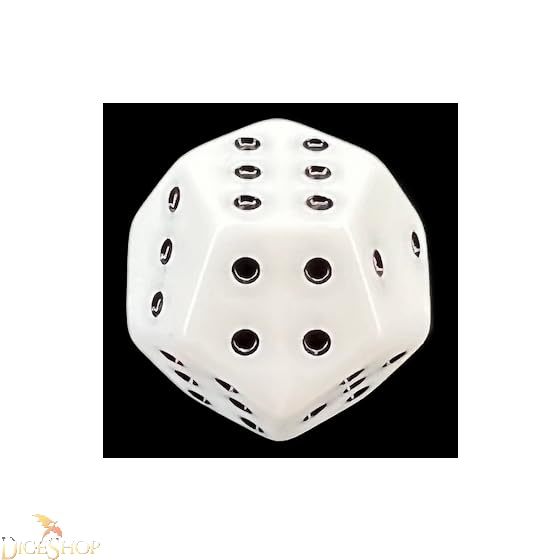 DodecaD6 - Spot - Pipped 12 Sided D6 dice - White w/Black Set of 4 - Double six dice D12 Rolls Better