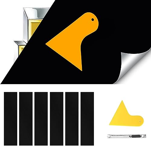 Image of ramuel Compatible with Carbon Fiber Vinyl Wrap 11.8 inch x 4 inch Chevy Bowtie Emblem Wrap Kit Decals with Spatula and Cutter 6 Pcs Universal Logo Overlay (6pc Pure Black)