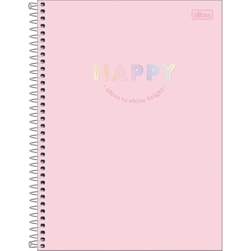 Tilibra - Caderno Espiral Capa Dura Universitário Connect 1 Matéria Happy 80 Folhas - Rosa 2025