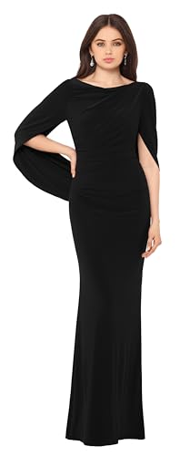 Image of Betsy & Adam Women's Long Stretchy 3 /4 Sleeve Cowl Neck Drape Back Gown