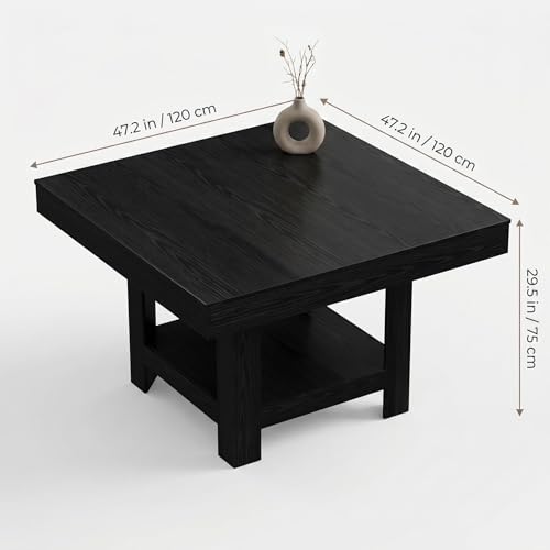 Image of Garvee Square Dining Table for 4-6, 47.2 inch Kitchen Table with 2-Tier Storage Shelf, Modern Black Walnut Waterproof Dining Room Table, Heavy Duty 350Lbs Capacity with Anti-Wobble Triangle Legs