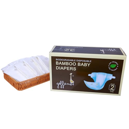 Geffen Baby - Biodegradable Bamboo Baby Diapers, Size 2, 32-Pack | Naturally Hypoallergenic, Super Absorbent & Eco-Friendly | Ideal for Sensitive Skin | Made from Bamboo Viscose Fiber