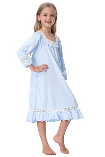 Girls Nightgowns Long Sleeves Sleepwear Cotton Plaid Nightdress Cute Pincess Sleep Dress Kids Lace Nighties3