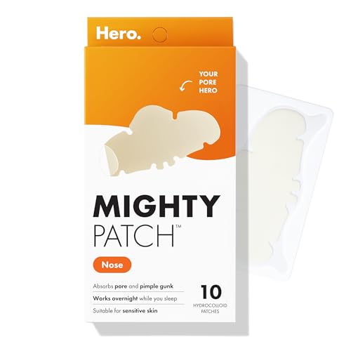 Mighty Patch Nose Pimple Patches, Large Hydrocolloid Pore Strips, Dermatologist Approved, Overnight, Pimple Stickers from Hero Cosmetics, 10 count