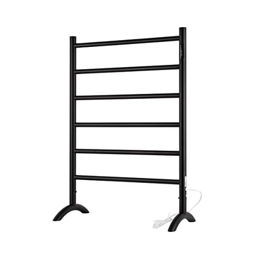 NORTTA Freestanding Towel Warmer 6 Bars Plug-in with Wall Mounted Option 3 Working Modes Black 304 Stainless Steel 24" W 34" H