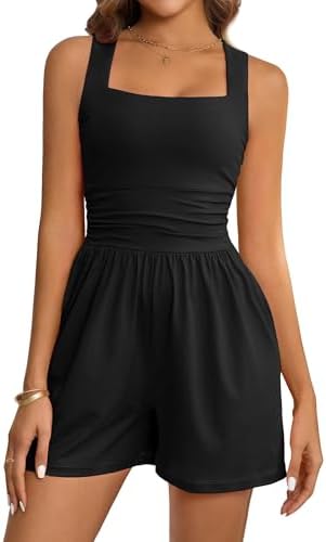 Women's Summer Rompers Square Neck Sleeveless Waist Corset Sexy Atheletic Workout Short Jumpsuit One Piece Outfits