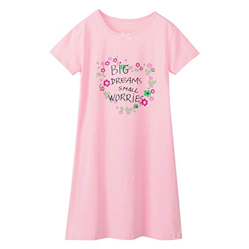 Preisvergleich Produktbild BLOMDES Mädchen Nachthemd Blumen Baumwolle Nachthemden rosa für 7-8 Jahre