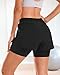 Stelle Women 2 in 1 Running Shorts High Waisted Athletic Shorts Gym Workout Shorts with Liner Zipper Pockets (Black, M)
