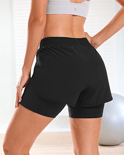 Stelle Women 2 in 1 Running Shorts High Waisted Athletic Shorts Gym Workout Shorts with Liner Zipper Pockets3