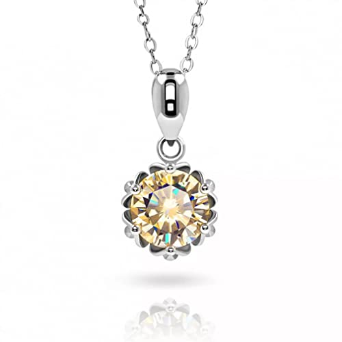 Collier argent 925 plaqué or blanc 18 carats avec pendentif rond moissanite champagne 1.0 ct 6.5mm