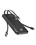 Charmast Batterie Externe, 10000mAh Power Bank avec 4 Câbles Intégrés, USB C Mince Batterie Portable Compatible avec iPhone 17/16/15, AirPods, iPad, Samsung etc