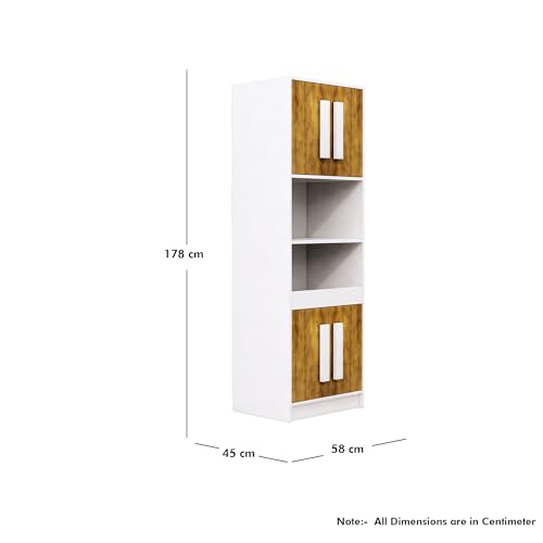 Image of Bniture Multipurpose Crockery Cabinet | Engineered Wood Kitchen Cabinet Modern with 4 Doors & Shelves | Crockery Unit for Dining Area | Kitchen Crockery Cabinet for Home | Frosty White & Giant Wood