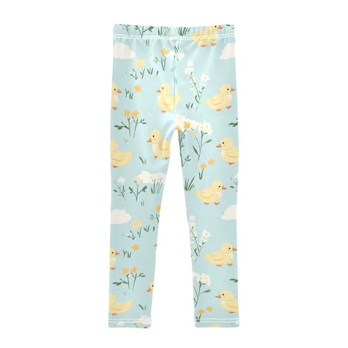 Blue Duck Flower Girls Leggings Soft Stretch Workout Yoga Dance Pants for Kids Casual Tights2