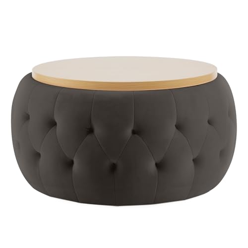IWMH Round Storage Ottoman, Velvet Large Coffee Table with Wooden ...