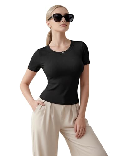 Image of Venzina Women's Double-Faced Modal T-Shirt - 60S Cooling Smooth Short Sleeve Tops, Slim Fit Breathable Moisture Wicking Tee for Yoga, Work & Casual Wear