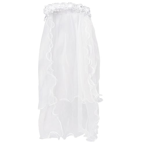 Lystaii Girls Bowknot Rhinestone Flower Veil Girls First Holy Communion Headband Hair Wreath Floral Crown Pearls Crystal Lace Headpiece Veil White for Wedding Party 7