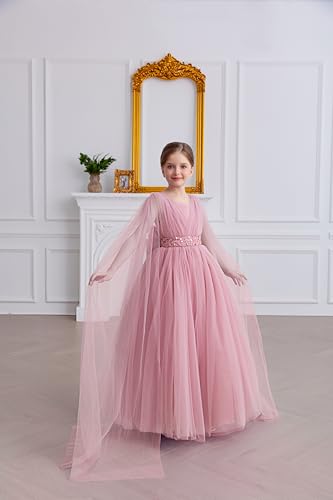 Flower Girls Chiffon Flowing Shoulder Tulle Dress Wedding Fancy Pageant Homecoming Party Long Dresses3