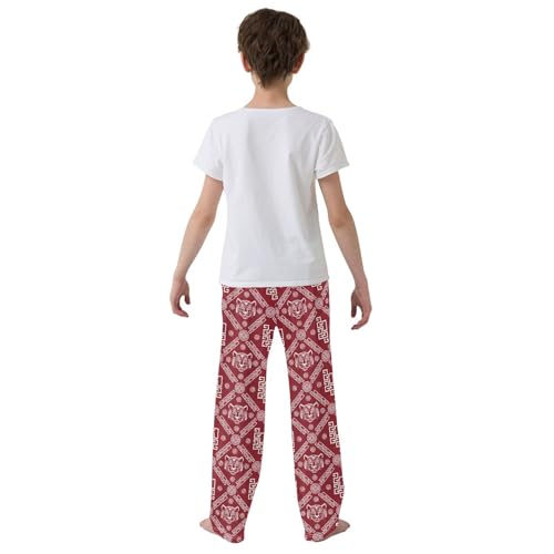 Retro Tiger Good Fortune Boys Long Pants Soft Trousers Elastic Waist Kids Lounge Bottoms with Pockets S-XL3