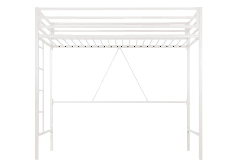 Allewie Metal Loft Bed Twin Size with Guardrail and Ladder, Small Space Saving Design for Bedroom Kid Room and Dorm, No Box Spring Needed, White
