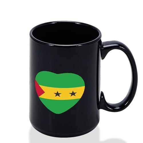 Yelolyio Tasse à café noire Sao Tomé et Principe en céramique avec drapeau Sao Tomé et Principe - Cadeau fantaisie pour ami, maman, papa, sœur, professeur, 425,2 g, passe au lave-vaisselle et au