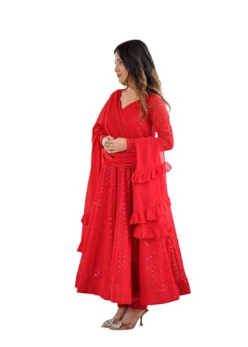 Image of Women's Heavy Faux Georgette Embroidery Work Anarkali and Set Beautiful Dupatta Traditional for Women Any Occasion Lehenga choli