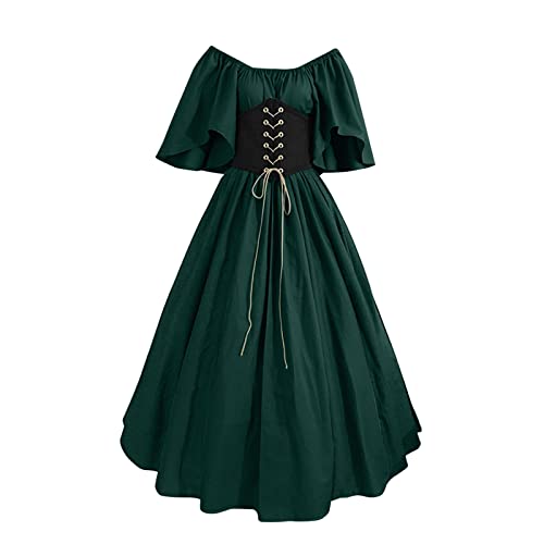 Generisch Vestido medieval para mujer, renacentista, retro, vestido de fiesta, disfraz medieval, gótico, Halloween, carnaval, disfraz, vintage, vestido maxi para Halloween, steampunk, A09 verde., XL