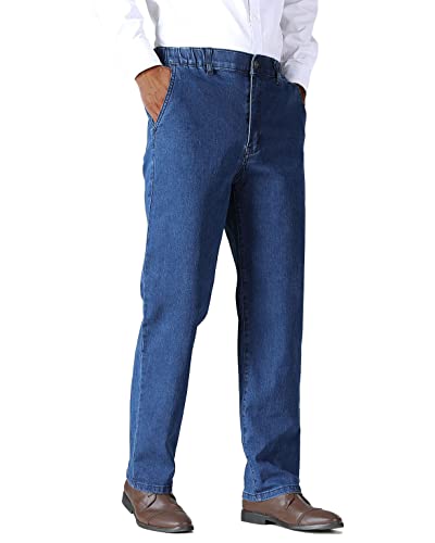Soojun Mens Elastic Waist Jeans Relaxed Fit with Zipper and Button4