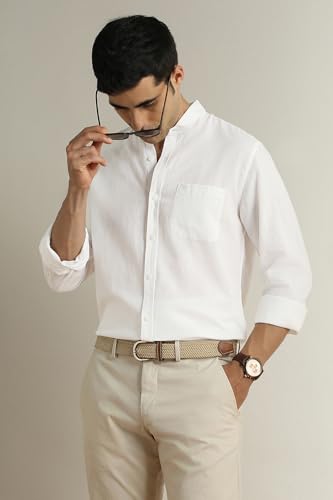 Image of Peter England Men's Solid Linen Blend Shirt Slim Fit| Casual Wear | Full Sleeves