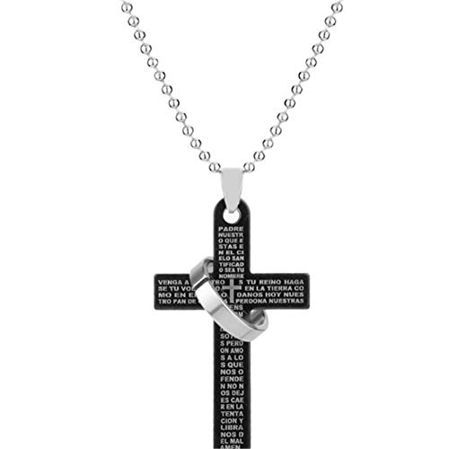 Healthy Clubs Men's Stainless Steel Cross Ring Chain Pendant Necklace Fashion Good Gift, 1 Pcs (Color 1)