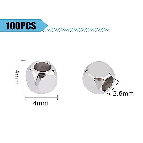 UNICRAFTALE 100pcs 4mm 304 Stainless Steel Square Spacer Beads for DIY Bracelet Necklace Jewelry Making, silver, 2.5mm - Image 4