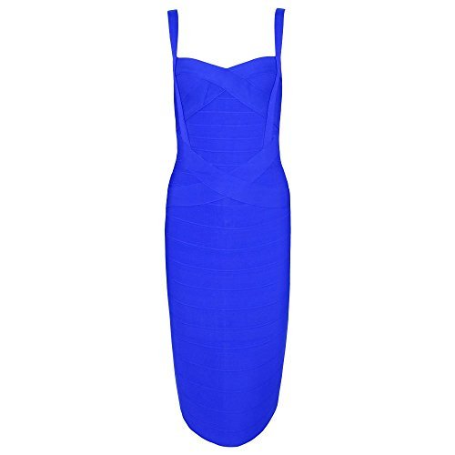 Image of Midi-Calf Solid Color Spaghetti Strap Rayon Bandage Dress