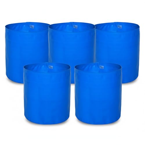 Image of Bio Blooms Round HDPE Plant Grow Bag for Terrace & Kitchen Gardening | Pack of 5 | 9x12 | 350 GSM Heavy Duty Outdoor Grow Bag | Durable Planter for Vegetables, Flowers & Plants | Blue