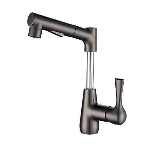 洗面台用ミキサー蛇口 引き出し式スプレー 回転式 温水・冷水 真鍮製 シングルホール 多機能 浴室用蛇口 - グレー(Chrome)