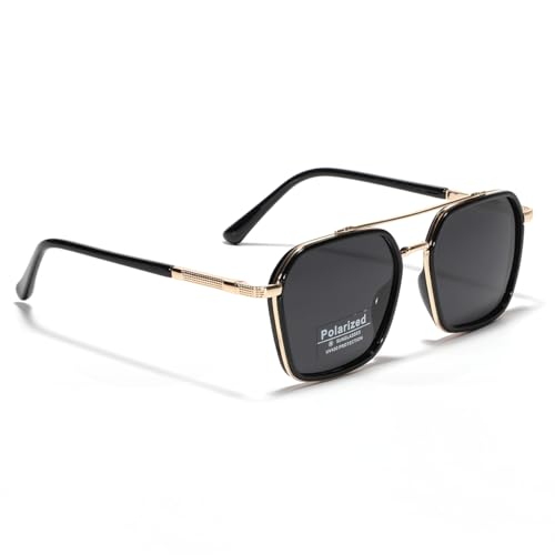 Image of Metal Square Frame Sunglasses Big Tr90 Double Bridge Polarized Sun Glasses TAC Lens Unisex Glasses