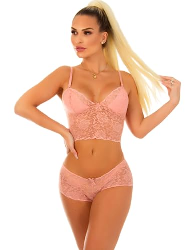 Kit 5 Conjunto Renda Espera Marido Lingerie Cropped Sutiã Sem Bojo Short Calcinha Caleçon Cor Sortid