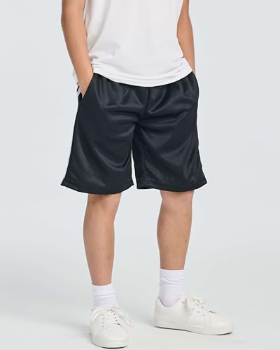 Real Essentials 5-Pack: Boys' Quick-Dry Active Athletic Performance Shorts with Pockets - Youth Gym Activewear (4-18 Years)2