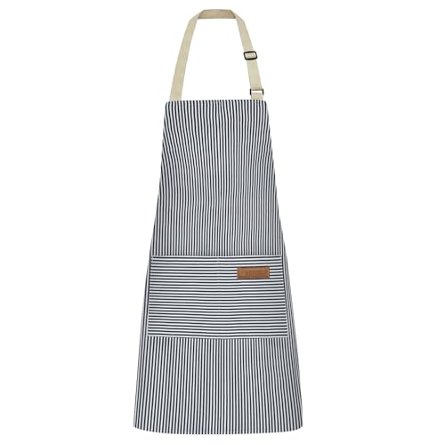 SiHuiTu Heavy Duty Cotton Linen Apron with Pockets for Cooking & BBQ | Adjustable Unisex for Men & Women | Chef, Waiter, Home Kitchen (Grey)