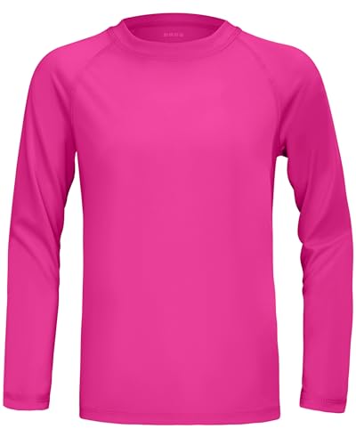 Boys UPF 50+ Rash Guard Swim Shirt, Kids Youth Long Sleeve Sun Protection UV Rashguard Shirts for Water Surfing Beach Rose Pink