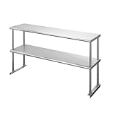 Hally Double Overshelf of Stainless Steel 12'' x 48'' Weight Capacity 380lb, Commercial 2 Tier Shelf for Prep & Work Table in Restaurant, Home and Kitchen