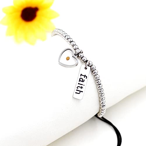 Image of Uloveido Copper Brass Beads Ball Bracelet Adjustable Braided Rope Bracelet with Mustard Seed Charm