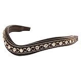 ExionPro Curved Padded Bling Crystal Leather Browband for Horse Bridles | Diamond Decorated Bling English Dressage Browbands | Crystal Color - Clear, Burgundy | Havana-Full