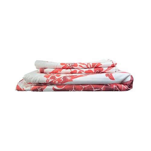 Image of LANE LINEN 210TC 100% Cotton Bedsheet Set for Super King Size Bed, 3-Piece Bedding, Included 2 Pillow Covers, Soft & Breatahble Flat Sheets, Floral Red Digital Printed Floral Pattern - 2.74m x 2.74m