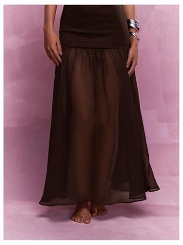 GORGLITTER Women's Strapless Mesh Maxi Dress Sexy Backless Bodycon Party Cocktail Tube Top Dresses4