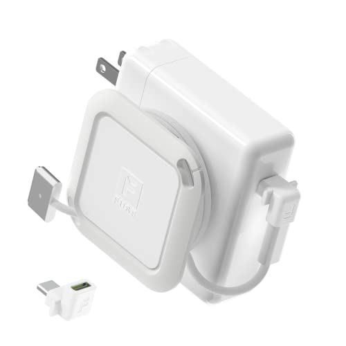 Fuse Reel The Side Kick Collapsible Charger Organizer With USB-C Right Angle Adapter Compatible with MacBook and PC charging cords and adapter cable management best computer winder (White w/Adapter)