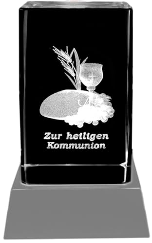 Kaltner Präsente Luce d'atmosfera – Un regalo molto speciale: candela a LED/blocco di vetro di cristallo/incisione laser 3D motivo fede scritta per la Santa Comunione