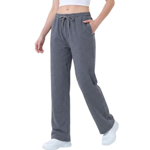 Smith & Solo Jogginghose Damen - Baumwolle Sporthose Lang, Traininghose Laufhosen Bequeme Jogger, Sweatpants Weites Bein mit elastischem Bund Yogahose, Anthrazit L