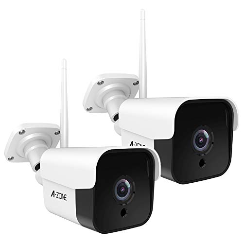 AZONE Outdoor Security Camera - 3MP Bullet Door Camera IP66 Colorful Night Vision Home Surveillance System, Work with Alexa, Two-Way Audio, Motion Detector, Alarm/Recording, (Set of 2)